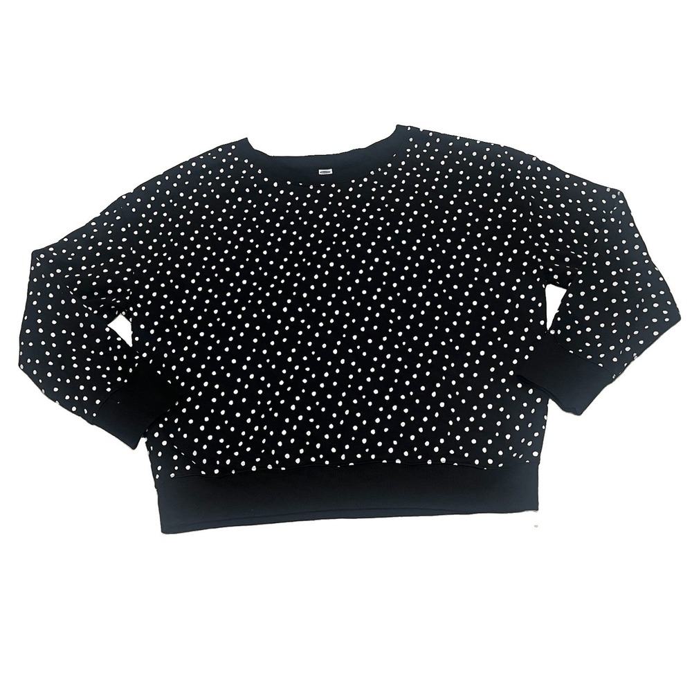Old Navy Polka Dot Crew Neck Sweater Black White Long Sleeve Pullover Large